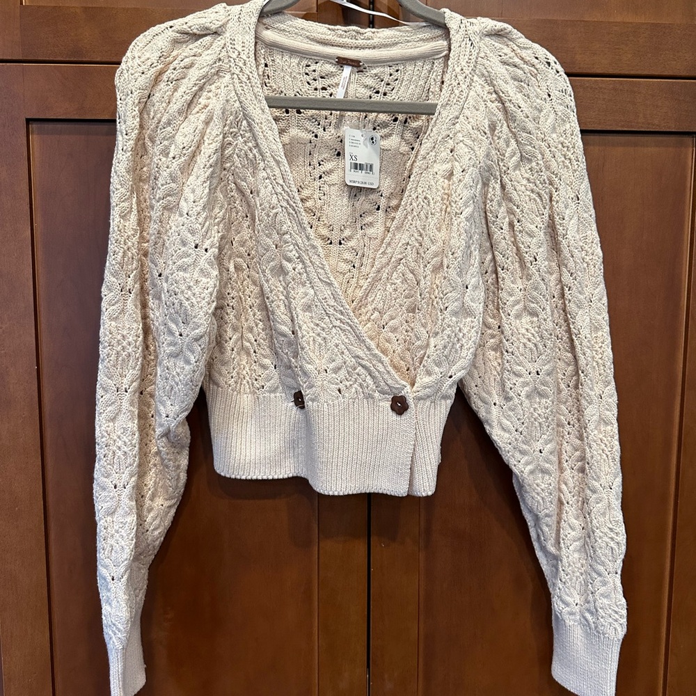 Free People Women's Cream Cable Knit Sweater